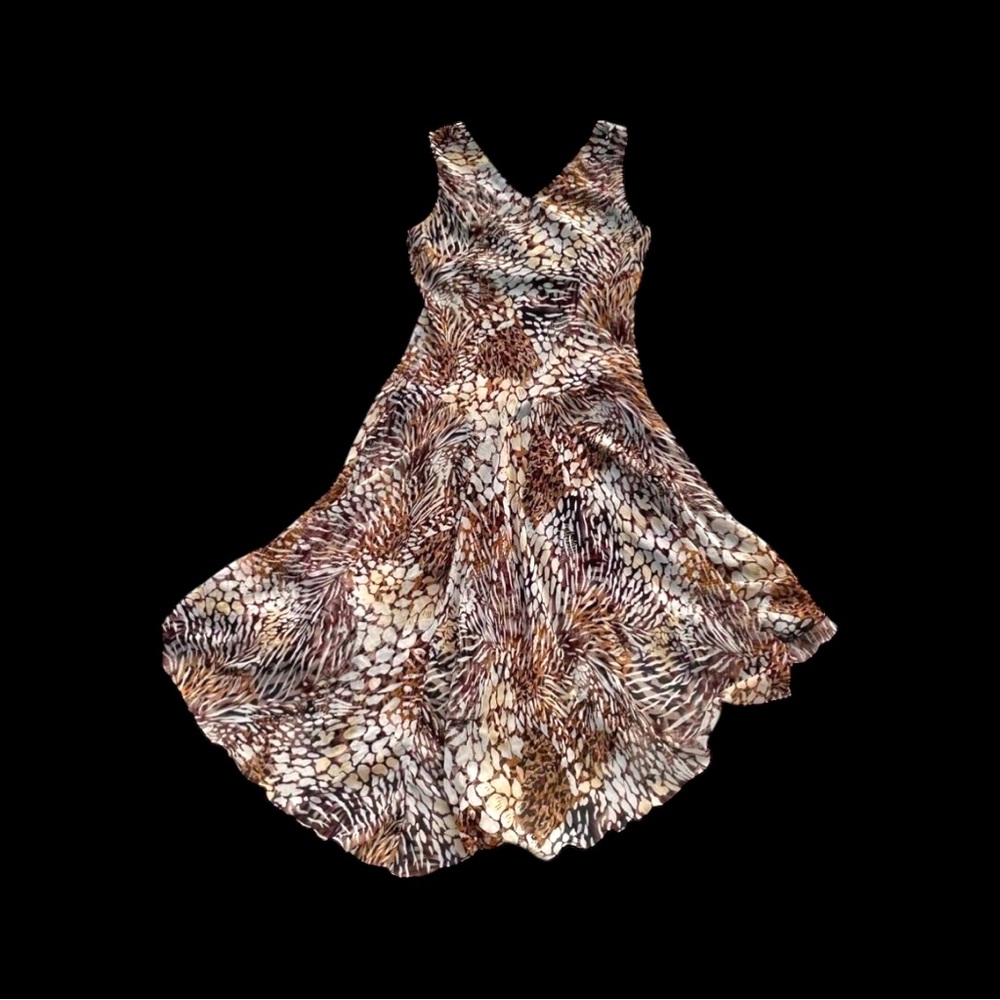 Animal Print Dress Mob Wife Sz 12 Asymmetrical Flowy Skirt Whimsy Fit & Flare